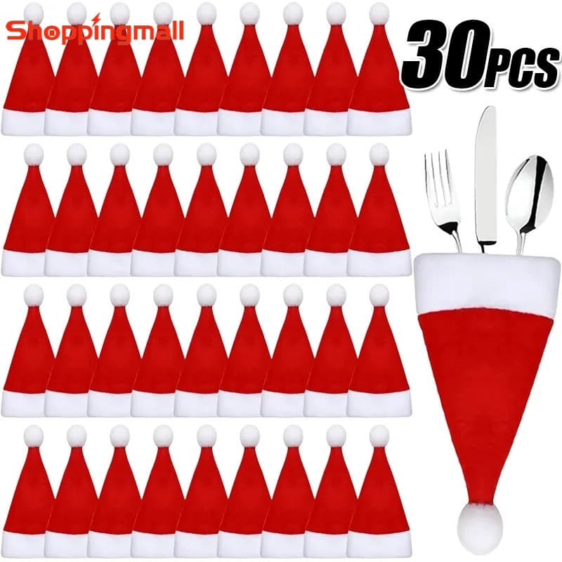 10/20/30Pcs Mini Chapéu De Natal Porta Talheres/Ornamentos De Cozinha Capa/Acessórios De Decoração Para Casa