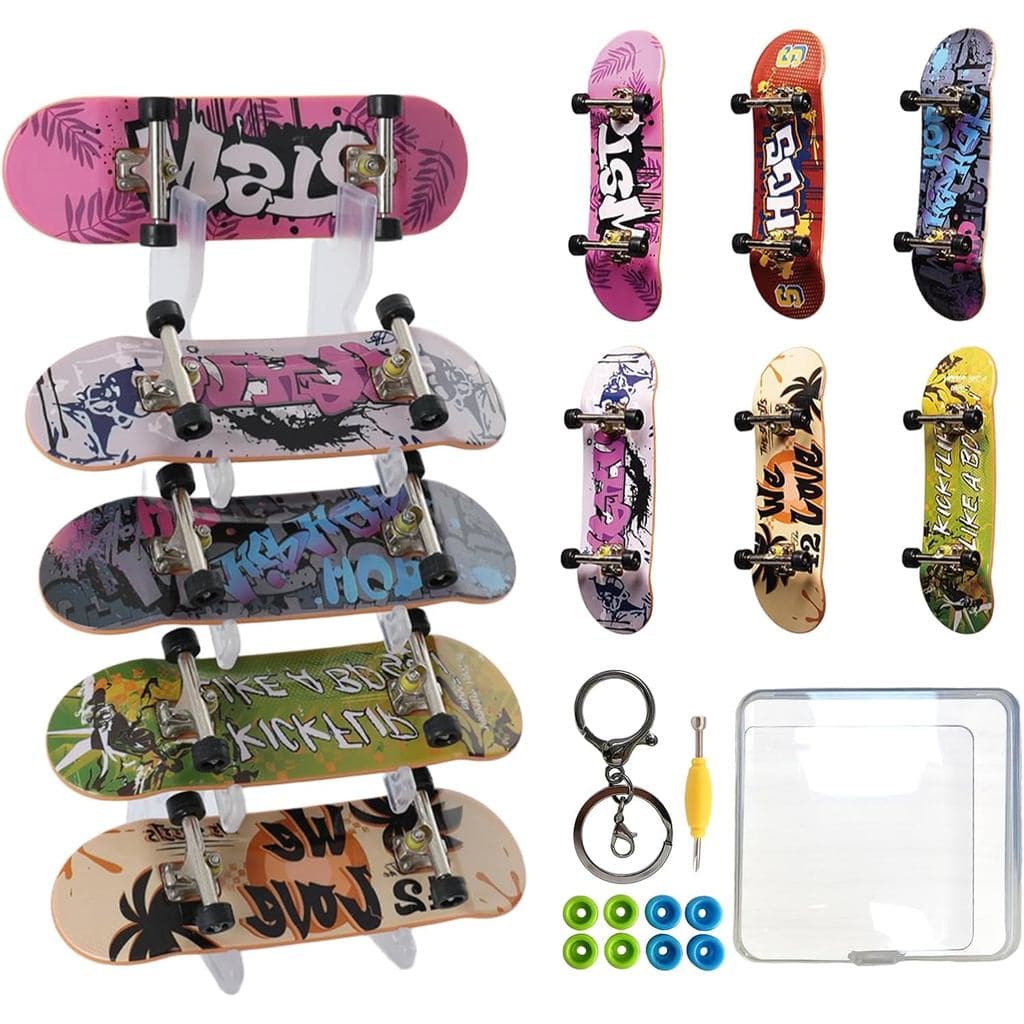 Conjunto de 6 Peças de Fingerboard Profissional Côncavo Raso |   Kit Inicial de Mini Skateboard de Dedo com Suporte de E