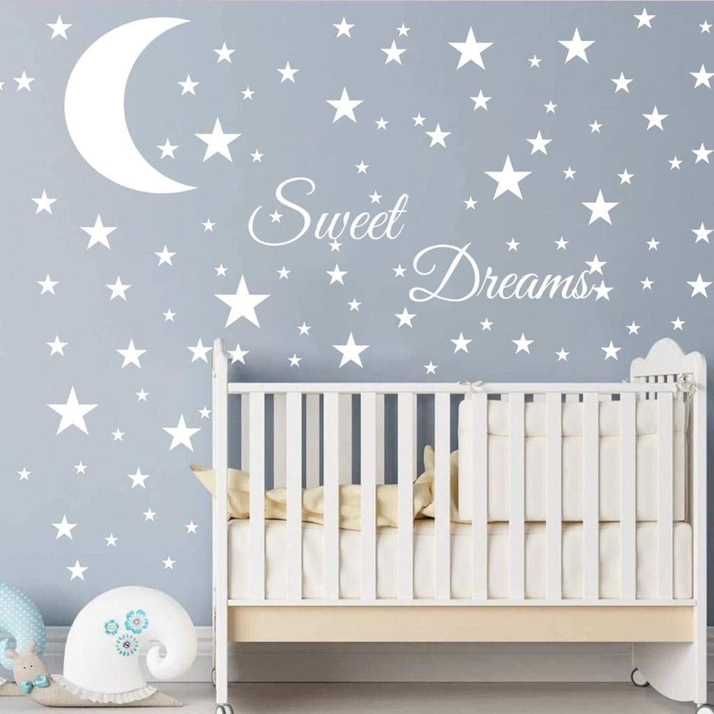 Adesivo de Parede Estrelas e Lua com Frases de Sonhos Doces, Adesivos de Estrelas para Paredes, Adesivo de Parede para Q
