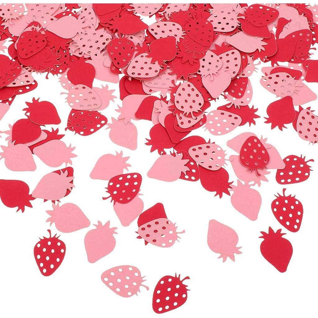 300 Peças de Confete de Morango para Festa, Decoração de Mesa em Rosa e Vermelho, Confete Doce para Decorações de Festa