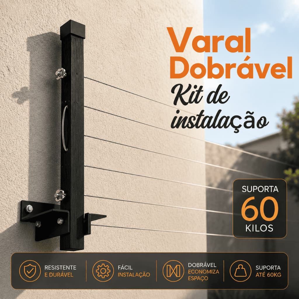 Varal De Parede Retrátil original Em Aço Dobrável, Articulado, Aço Encapado 60 Kg ENVIO IMEDIATO