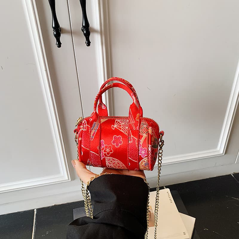 bolsa feminina Bolsa 2026 vermelho bordado estilo chinês Boston saco meninas portátil travesseiro saco High-End nicho ca