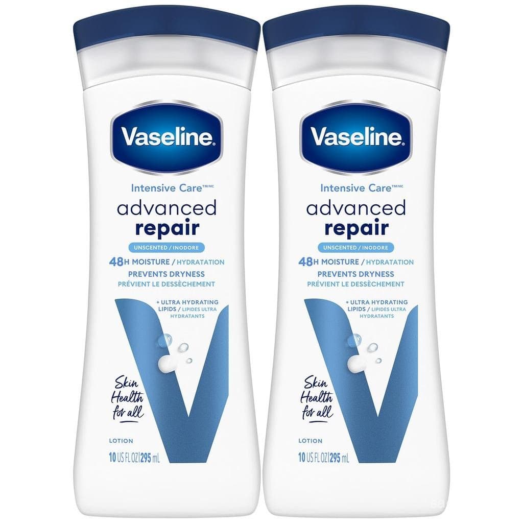 Loção Vaseline Intensive Care, Sem Perfume, Reparação Avançada, Pacote com 2 – Hidratante Não Oleoso para Pele Extremame