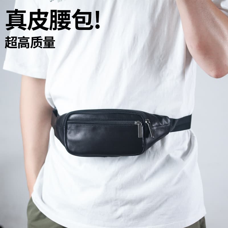 Couro genuíno pele de carneiro pequena bolsa de cintura masculina bolsa para celular Mini bolsa mensageiro de ombro moch