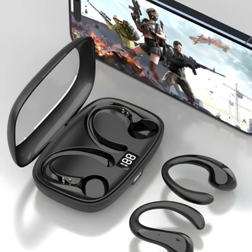 Fone de Ouvido Open-Ear Sem Fio Estilo Condução Óssea Bluetooth 5.3 Novete