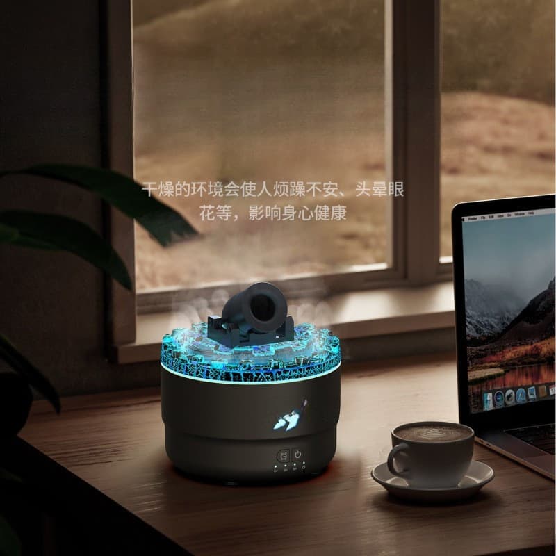 [Estoque pronto] Novo estilo torre grande umidificador vulcânico doméstico de grande capacidade atmosfera colorida luz d