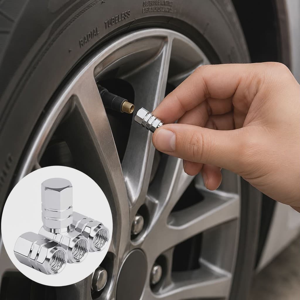 Kit 4 Tampa Bico De Pneu Cromada Em Metal Universal Carro Moto Proteção Premium Ventil