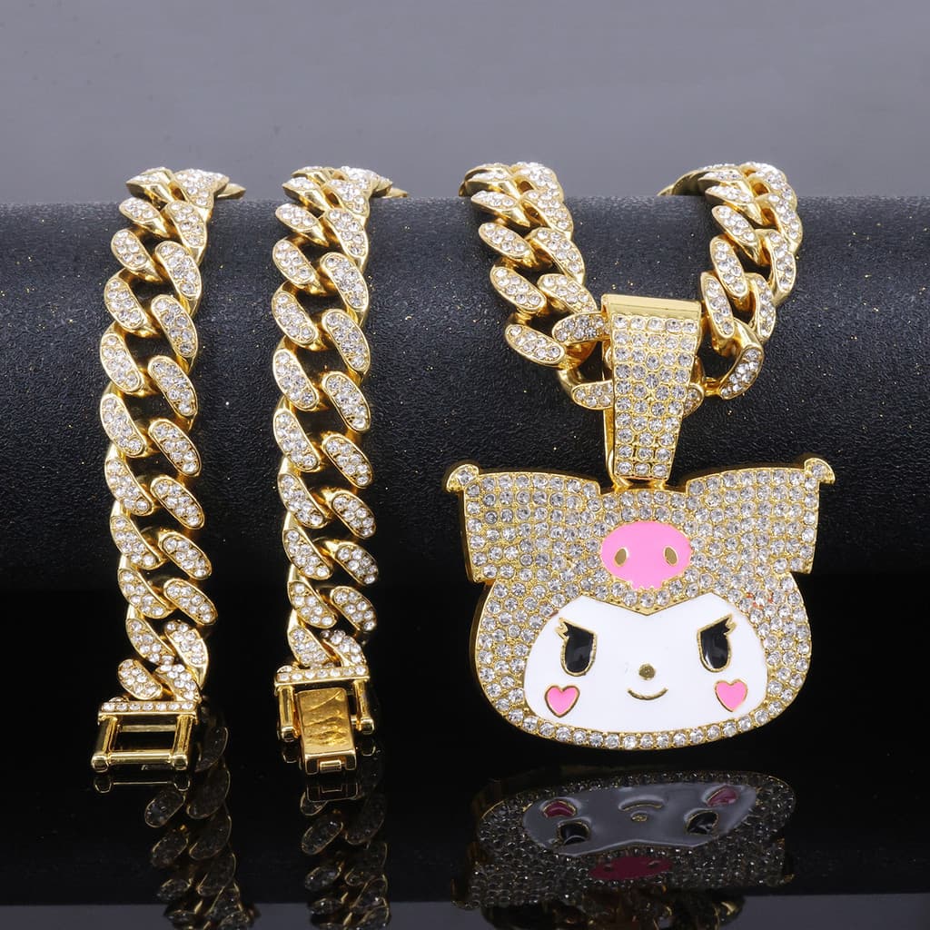 Novo Colar De Hip Hop Masculino Corrente Cubana Com Pingente De Diamante Completo Design Criativo Dos Desenhos Animados