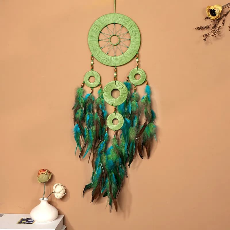 Enfeites de cristal de parede Decoração de parede Pingentes Dream Catcher Sinos de vento Ornamentos Penas coloridas Sino