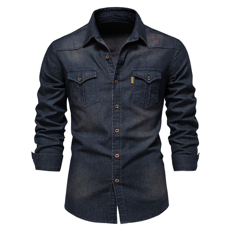 2024 comércio exterior Cross-Border masculino tamanho europeu denim camisa masculina Casual cor sólida denim camisa de m