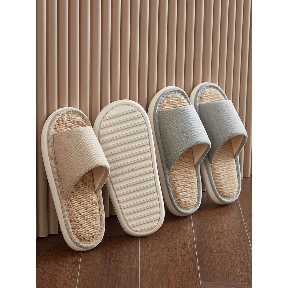 Primavera verão chinelos de linho feminino casa interior de sola grossa absorvente de suor não-cinza senhoras chinelos d