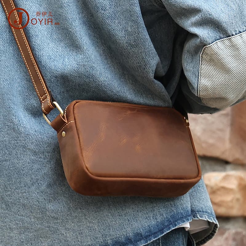 Novo nicho saco do mensageiro dos homens verão cavalo louco couro simples bolsa de ombro bolsa masculina couro genuíno R