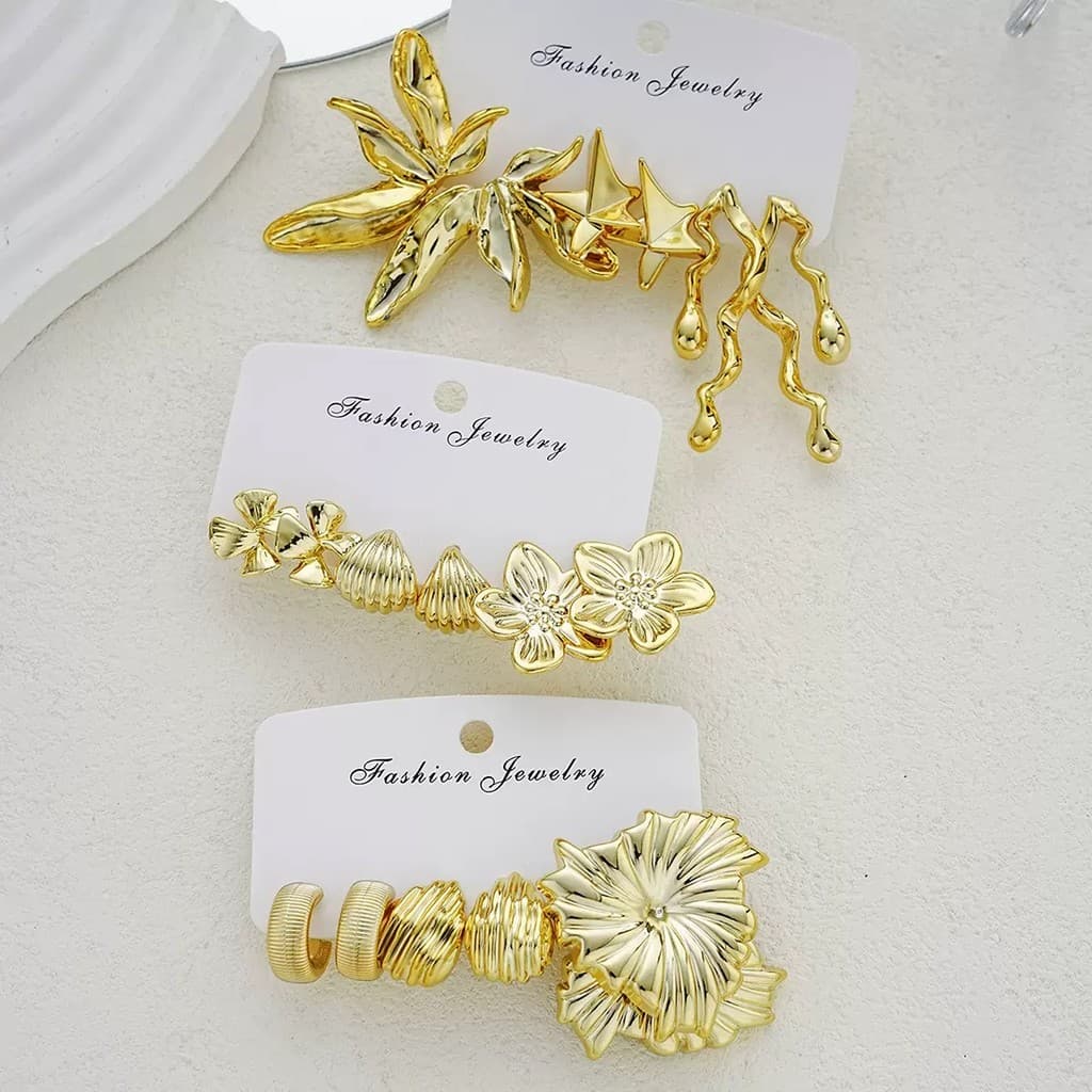 Kit 3 Pares Brincos Femininos Geométricos Quadrados com Pérolas e Strass Vintage Elegante