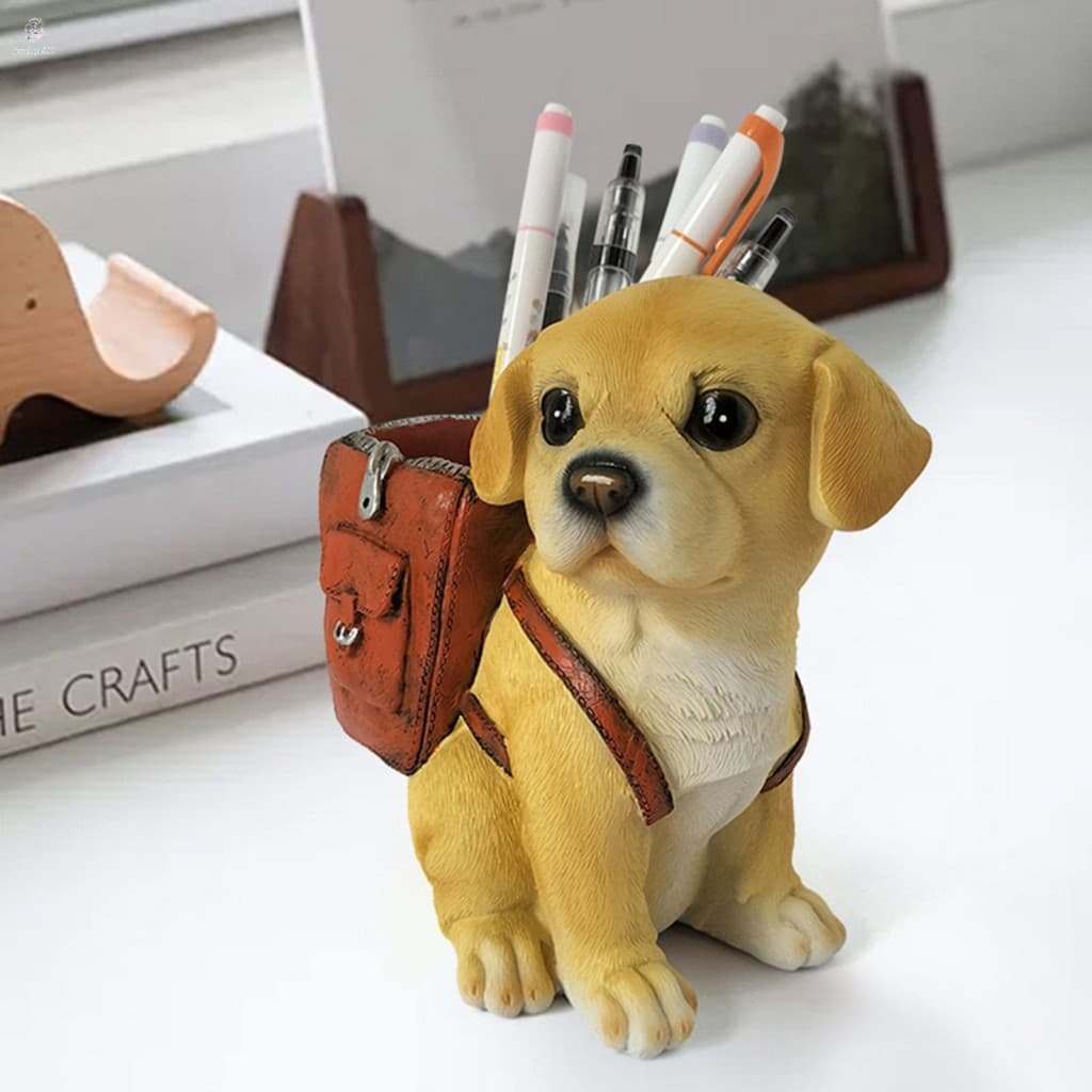 Porta-Canetas Para Escultura De Cachorro Em Resina-Estátua Requintada De Cachorrinho Decoração De Sala De Estar