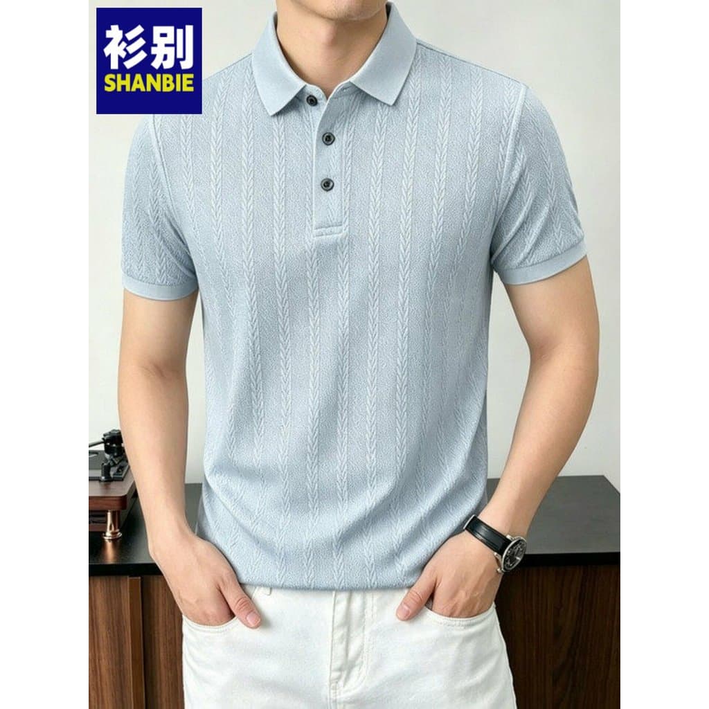 2026 velho dinheiro estilo oco malha de manga curta camisa POLO masculina verão moda Casual leve meia manga camiseta top