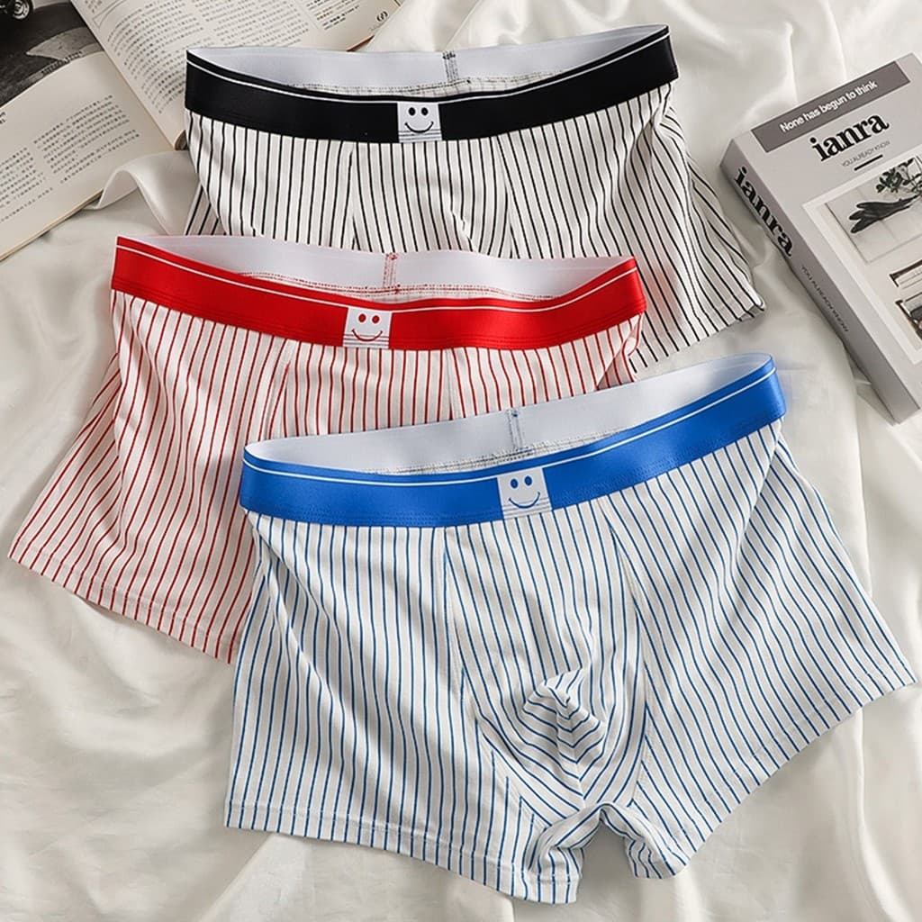 Nova roupa interior masculina de algodão respirável listrado boxer meninos Smiley Face moda tendência esportes boxer Sho