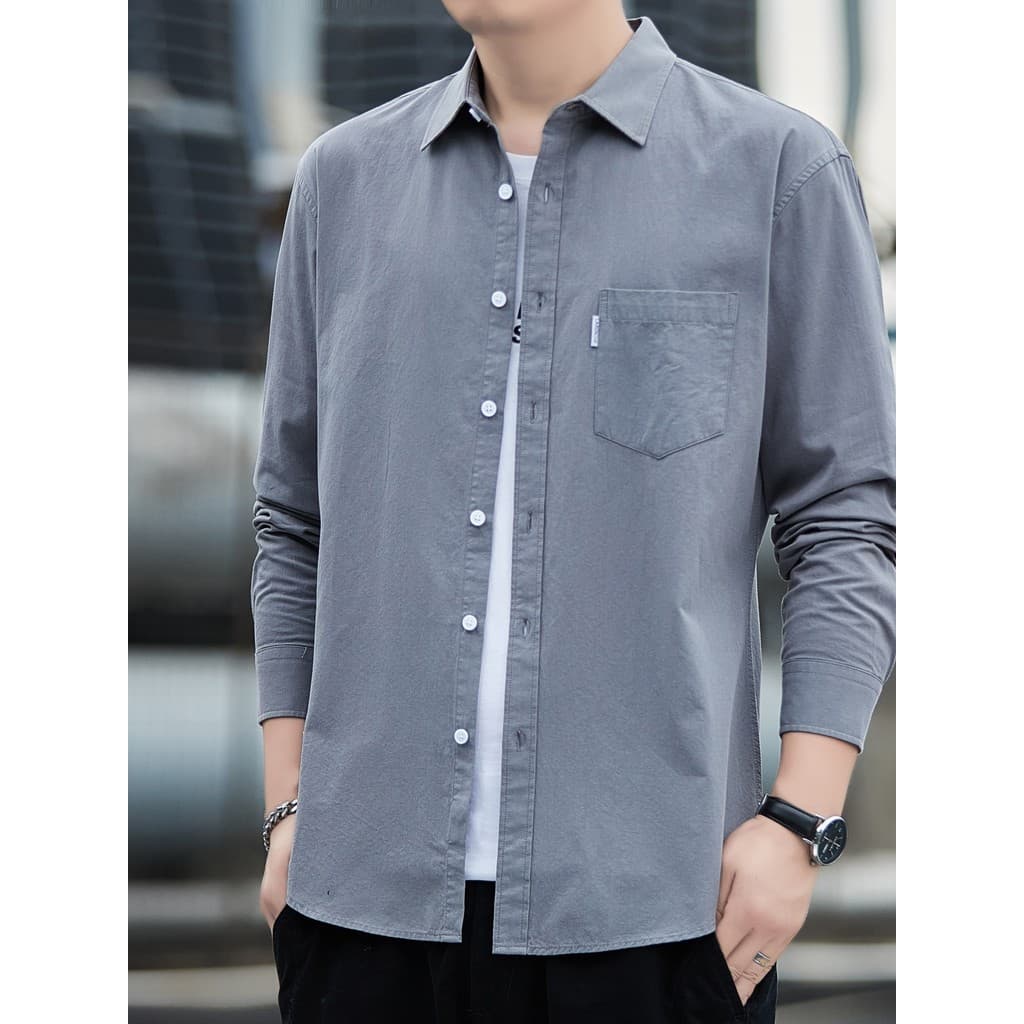Camisa masculina de algodão puro de manga comprida primavera outono novo estilo Casual Workwear estilo camisa solta jaqu