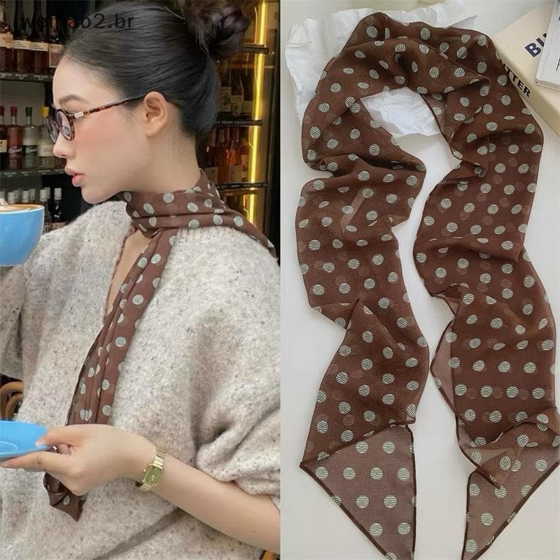 weijiao2 . BR Lenço De Seda Feminino Com Bolinhas Estampa Floral Moda Fina Fita Ne Para Bolsas De Cabelo Uso Diário