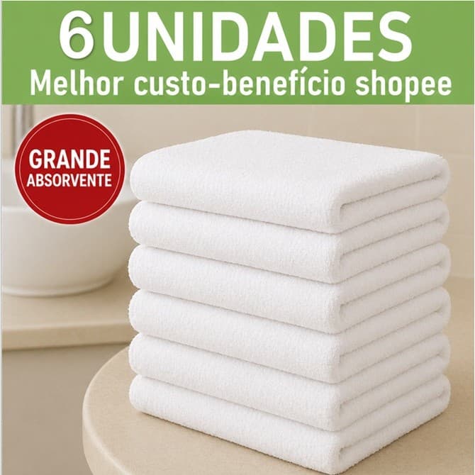 kit 6 Pano de Chão Branco Grande 58x38cm Alta Absorção Limpeza Pesada pano absorvente pronta entrega frete grátis