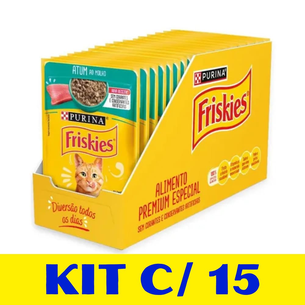 Ração Úmida Friskies Sachê Atum - 85g - KIT com 15 unidades