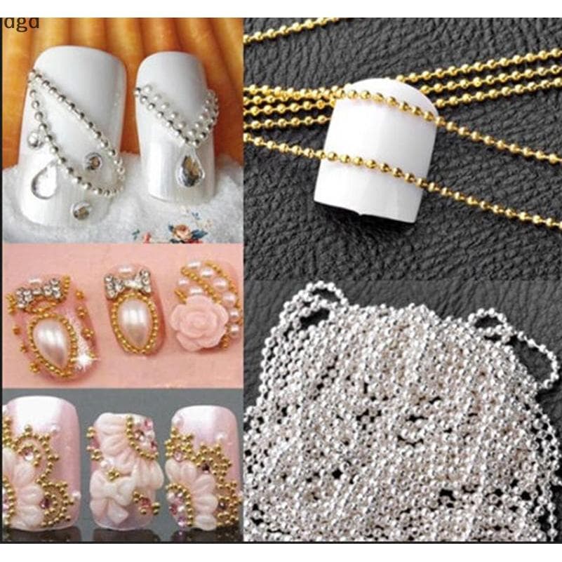 [DGD] 1m Dicas De Nail Art 3D Stiers Metal Glitter Striping Ball Beads Decorações De Corrente