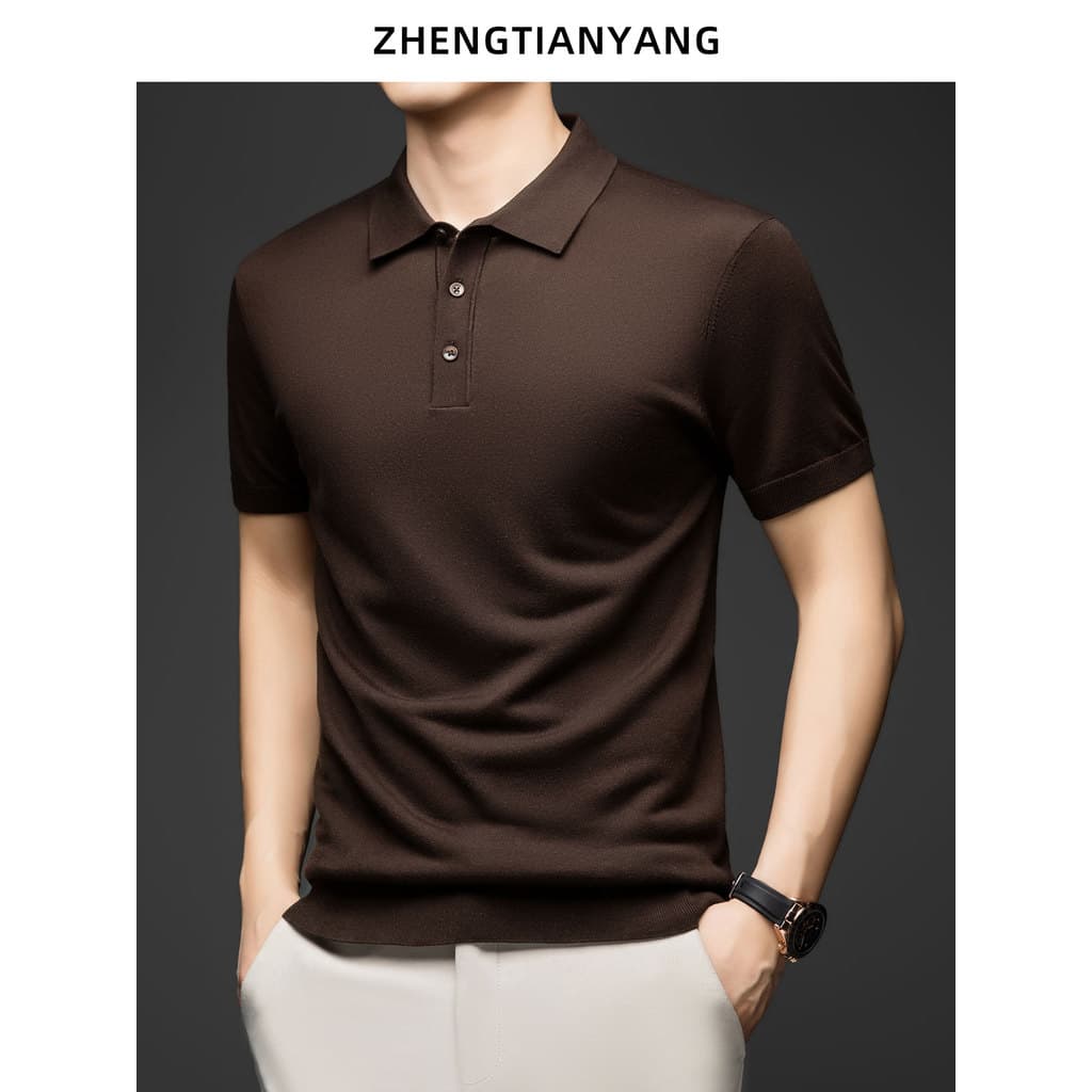 Máquina lavável 100% Lyocell camiseta de manga curta masculina 2026 verão lapela camiseta negócios Casual camisa Polo de