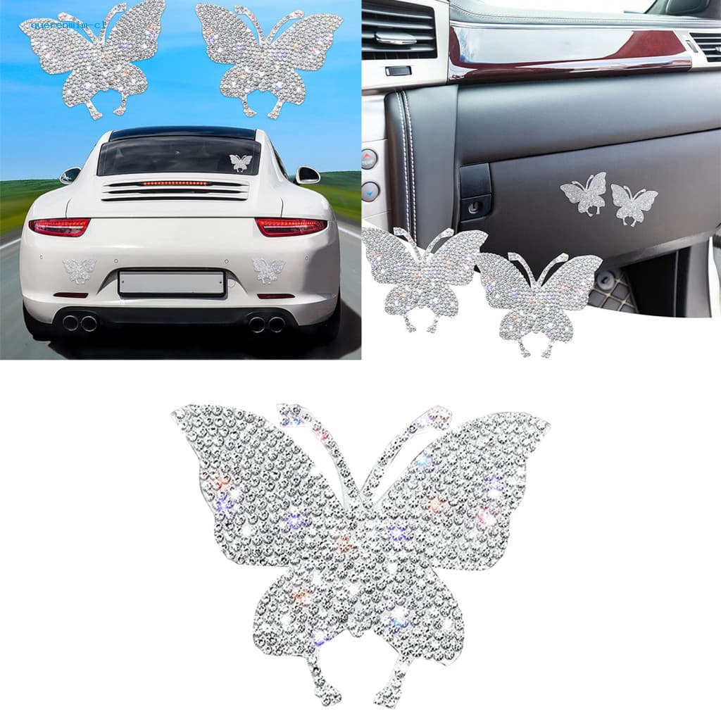 Self-adhesive Car Decorations Unique Decals 4pcs Sparkling Rhinestone Butterfly Stickers – Easy to Apply Decoration fo