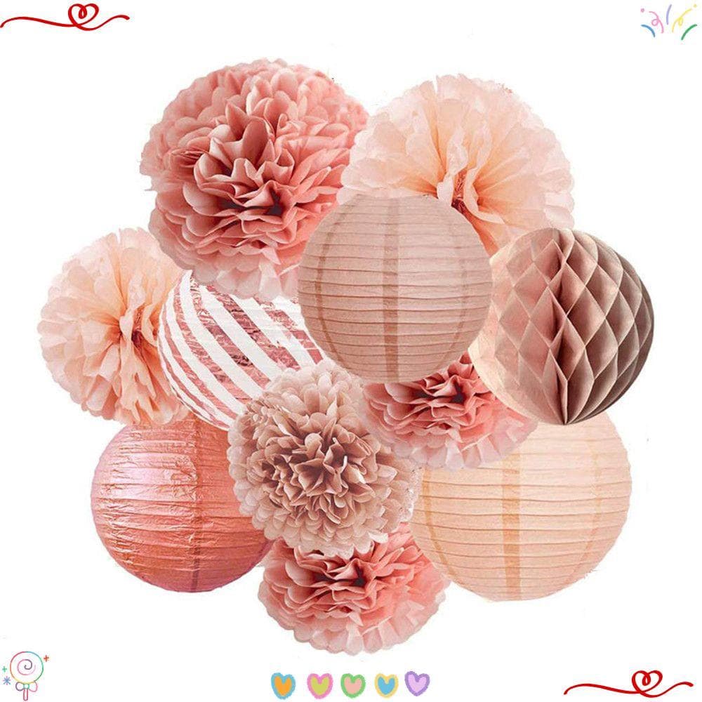 11 Pcs Papel Pom Lanterna Dobrável Bolas Coloridas Redonda Bola De Favo De Mel