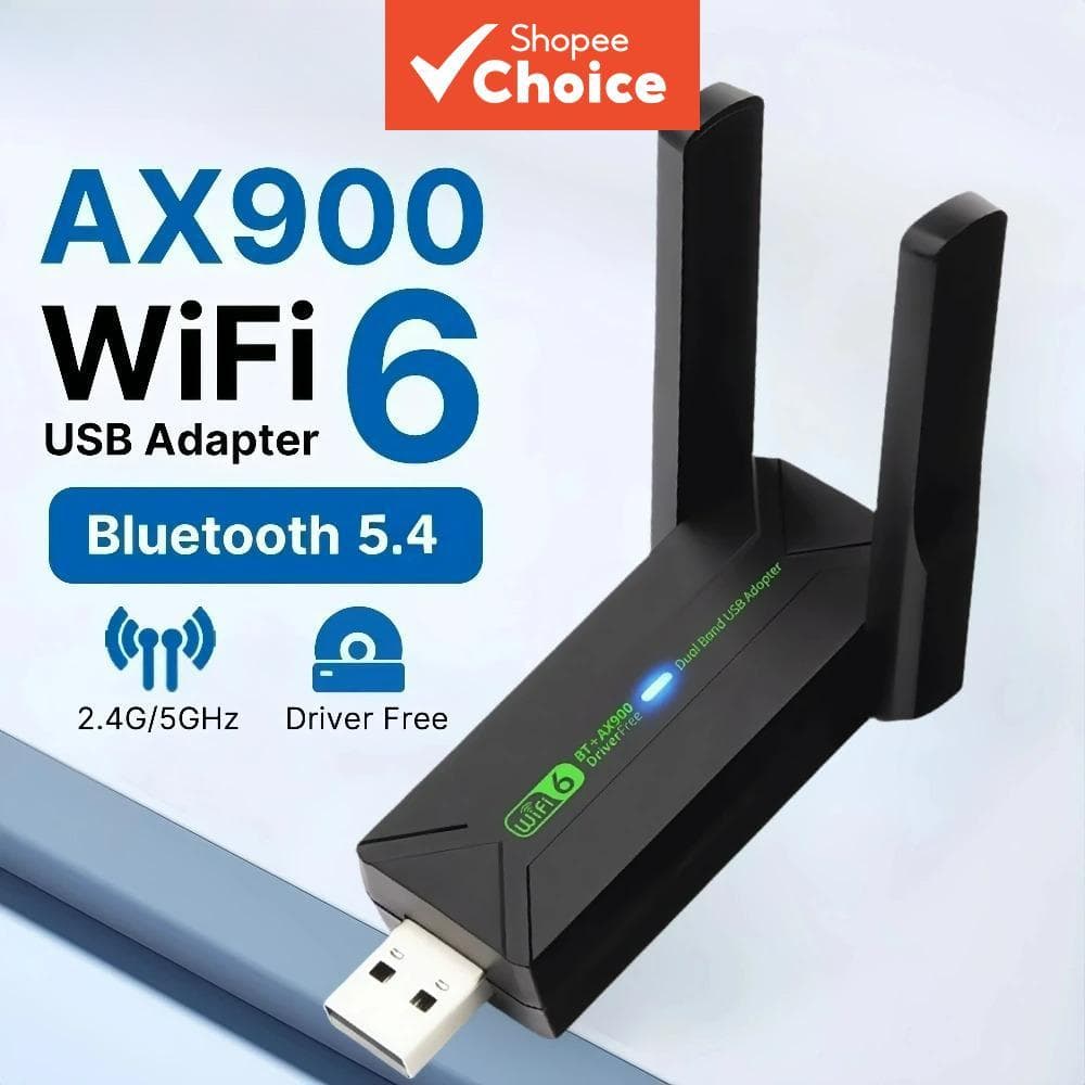 Adaptador USB WiFi 900Mbps 2 em 1 Bluetooth 5.4 Placa de Rede WiFi6 Antena Receptor USB Dongle Sem Driver Para PC