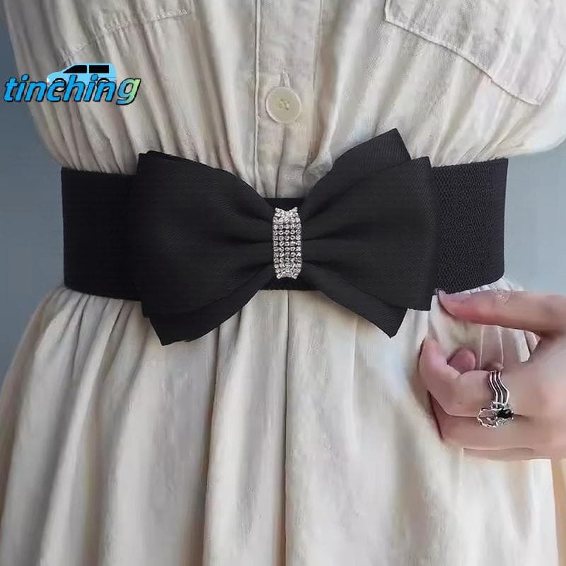 [Tinchigh] Cinto Elástico Feminino Com Laço Largo E Strass , Para Festa De Casamento , Vestido Jeans , Novo