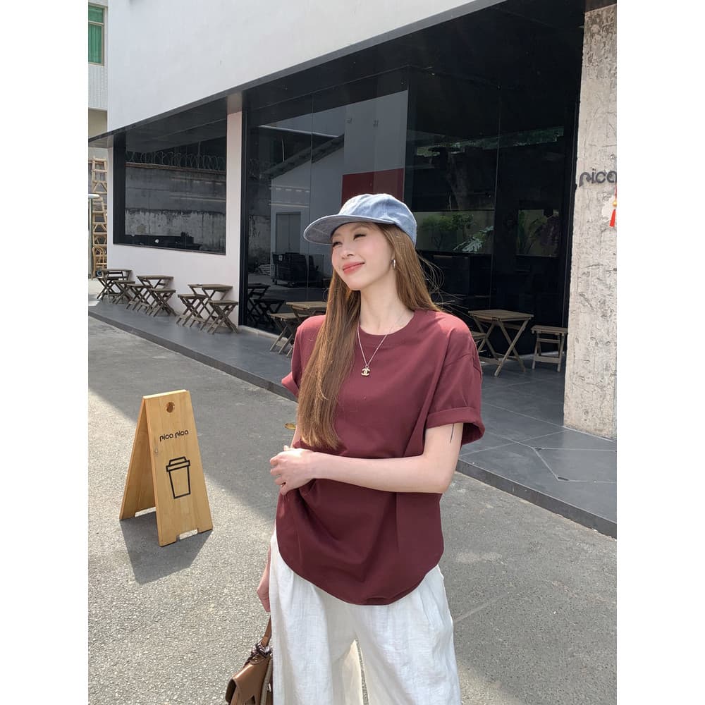 Casual All-Match em torno do pescoço pulôver branco de manga curta camiseta feminina verão estilo preguiçoso solto inter