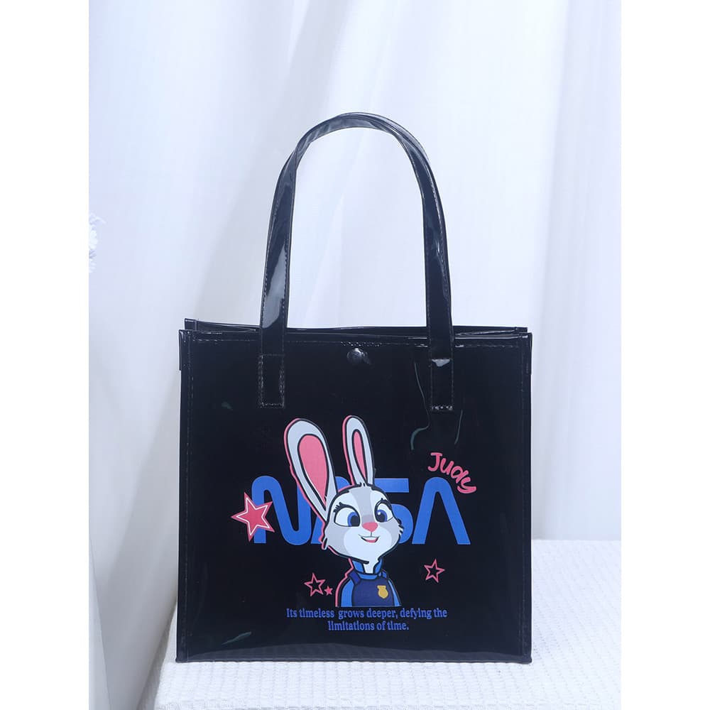 Shangying Rabbit Judy Preto Estilo Casual Preto Desenho Animado Impresso Bolsa Grande Capacidade À Prova D 'Água Transpa
