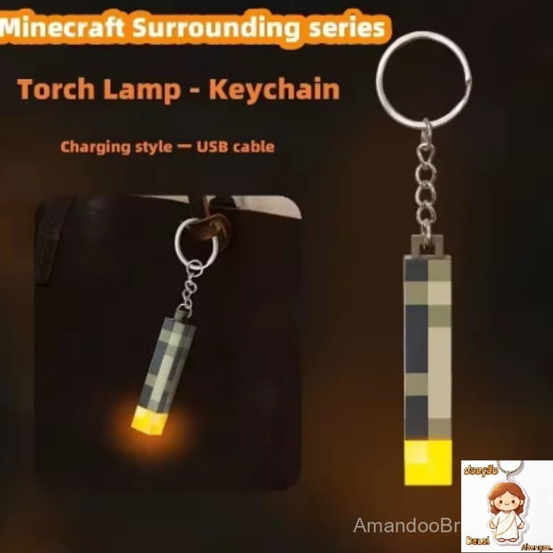 Minecraft Tema De Jogos Ao Redor Tocha LED Luz USB Recarregável Mini Chaveiro Mochila Pingente Presentes Das Crianças