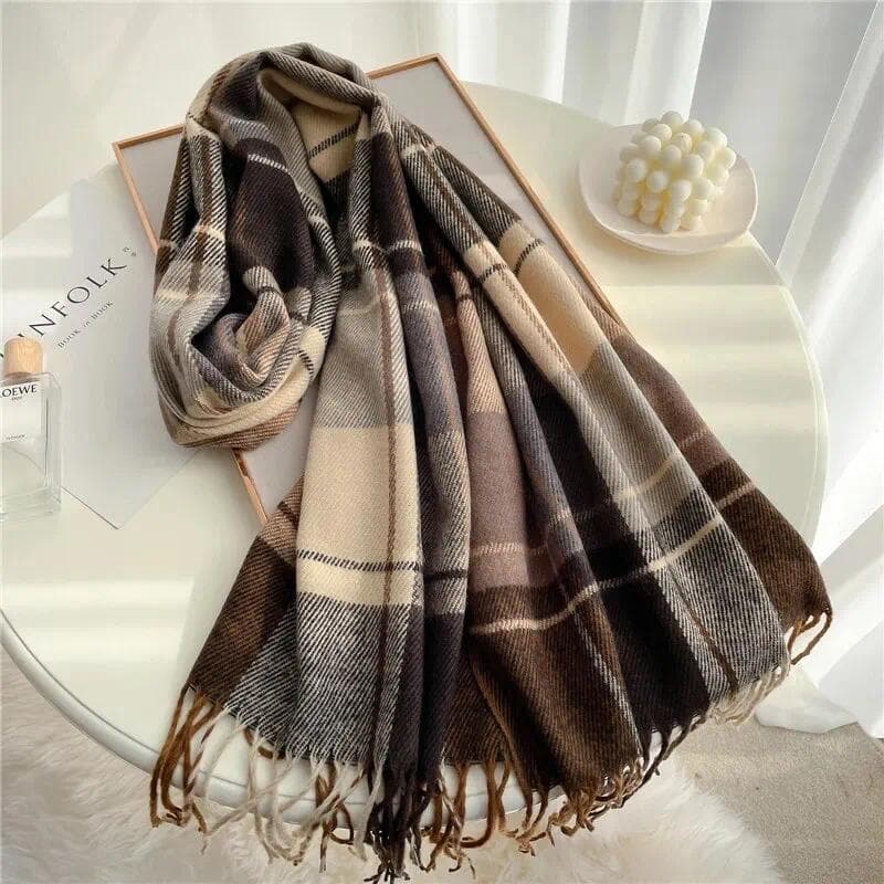 Luxo Xadrez Impressão Quente Cachecol De Viagem Feminino Cashmere Inverno Pashmina Com Borla Xale Envolve Bufanda Longo
