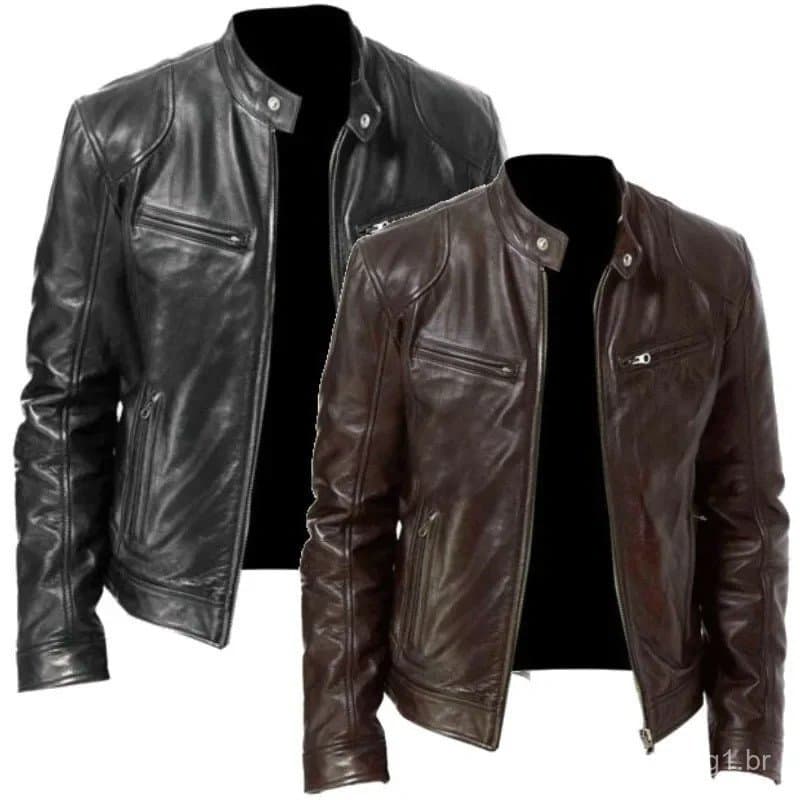 Jaqueta de Couro Masculina Estilo Bomber para Motociclistas, Jaqueta Casual de Couro Sintético com Caimento Solto para H