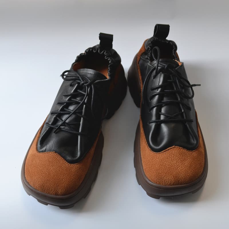 Plataforma masculina de sola grossa rendas deslizamento-On aumentando sapatos de couro casuais costura único Retro costu