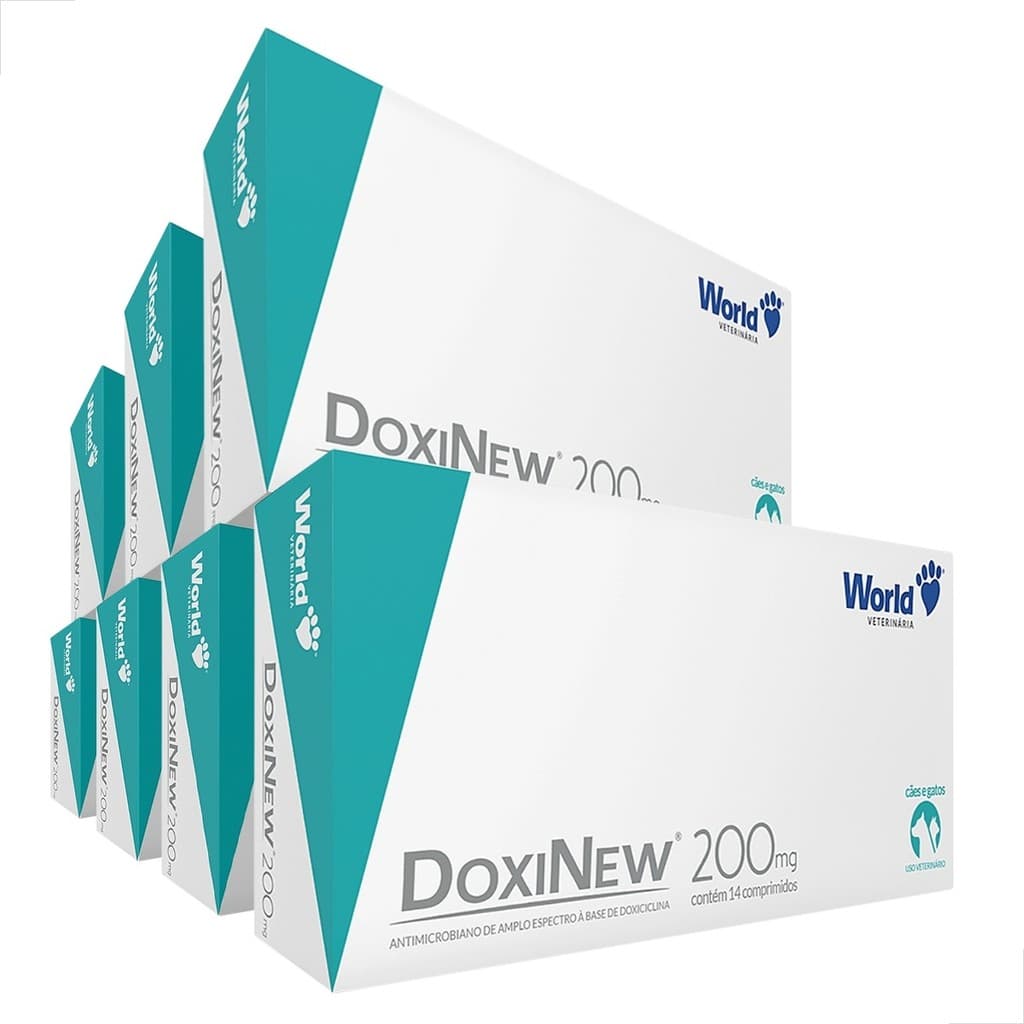 KIT 7 UN Doxinew 200mg Para Cachorro Com 14 Comprimidos