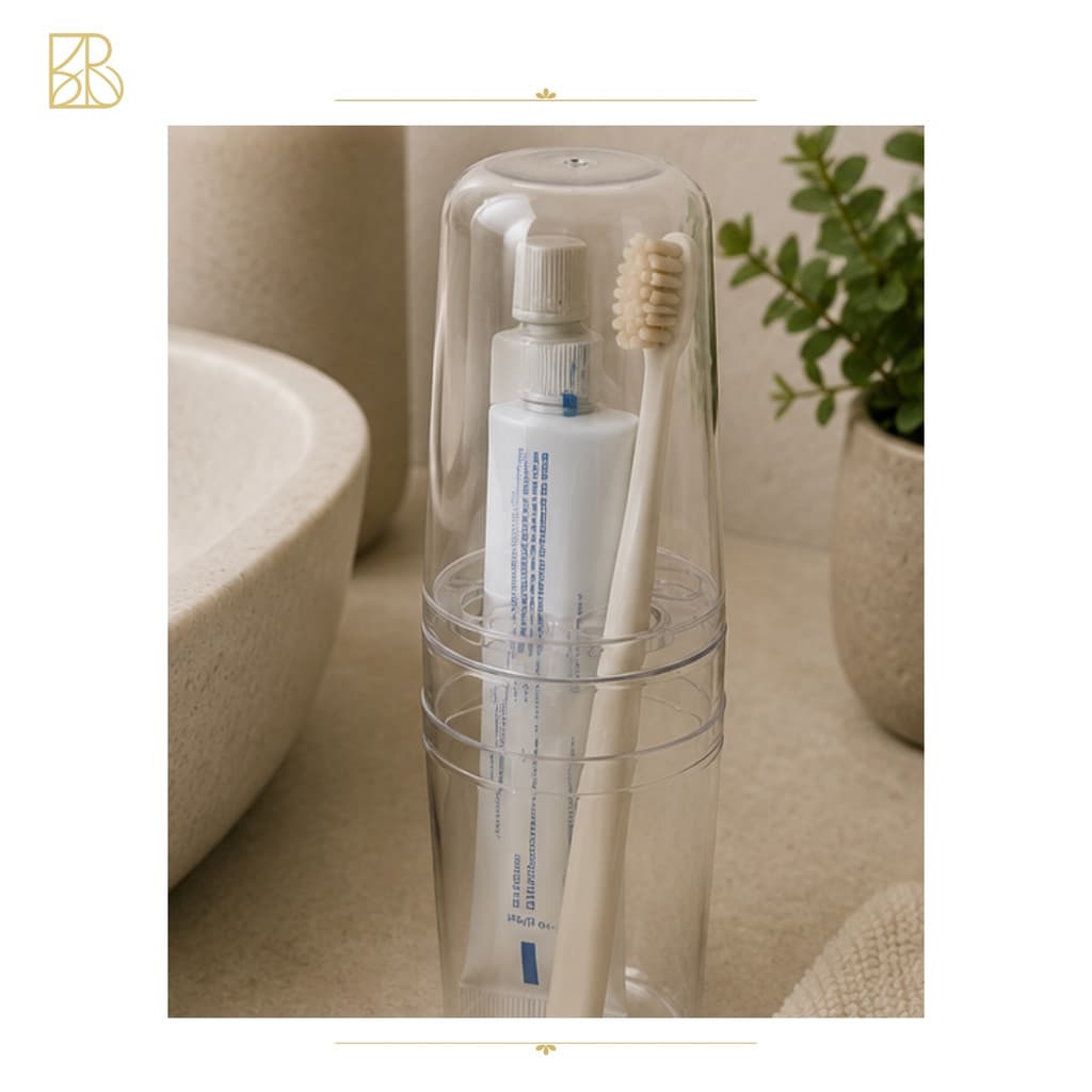 Porta Escova de Dente com Tampa | Organizador para 3 Escovas e Creme Dental em Acrílico Cristal