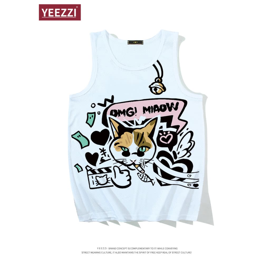 Gato americano bonito beijo-olhando colete sem mangas verão Hip-Hop esportes Fitness colete masculino par único terno
