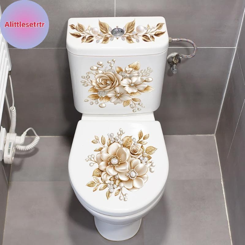 Tlesettr Luxo Ouro Pérola Floral Toalete Stier À Prova Dwaterproof Água Auto-Adesivo Decoração Do Banheiro Parede Stiers