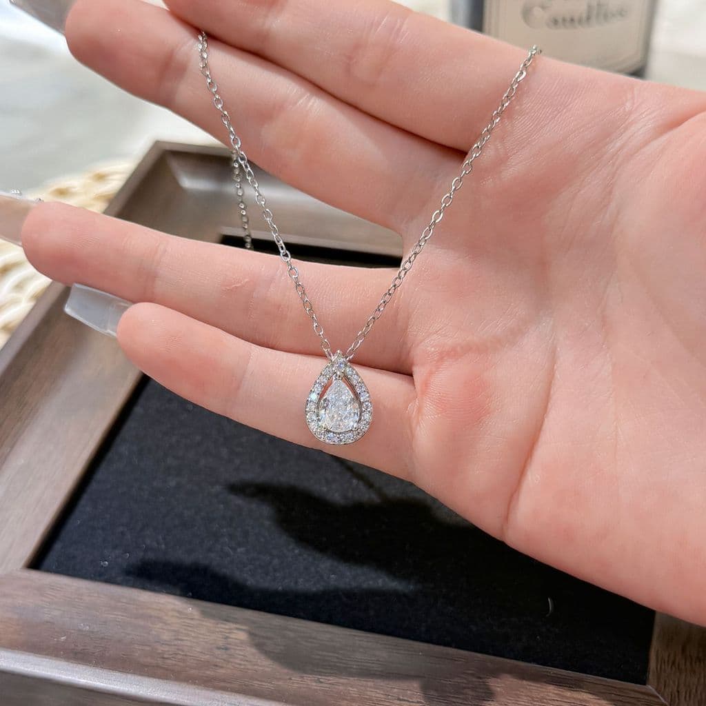 Colar feminino de zircônia em formato de gota de água branca, estilo ins, luxo leve, de alta qualidade, corrente para su