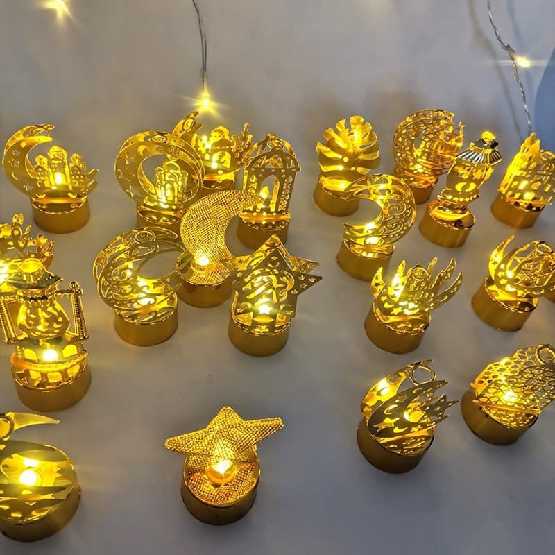 Luz De Vela Led Dourada Estrela Lua Desktop Atmosfera Decoração