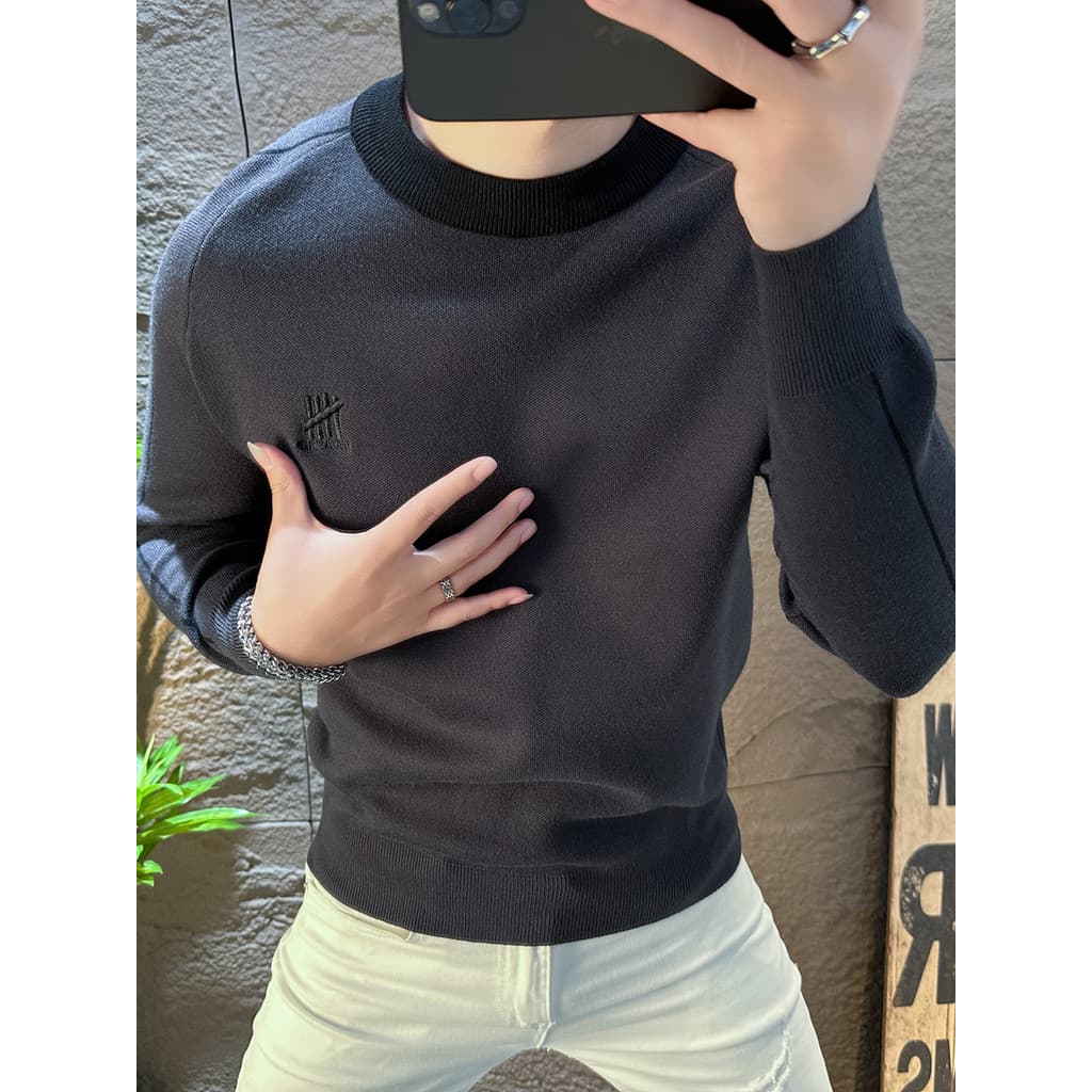 Bens europeus decote de inverno contraste cor camisa de fundo Design luz madura moda simples confortável camisola de man
