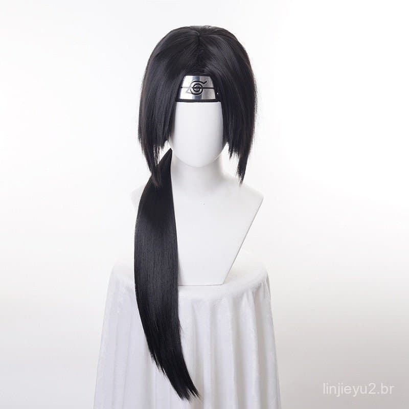 Itachi Uchiha Long Straight Black Wig Cosplay Heat Resistant Synthetic + Headband + Cap NSUR WDQV
