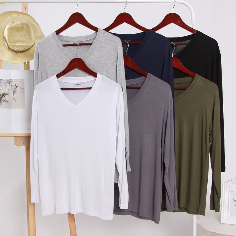 Roupas de outono masculinas idosas de meia-idade Modal algodão fino camiseta de manga comprida tamanho grande solto 100k