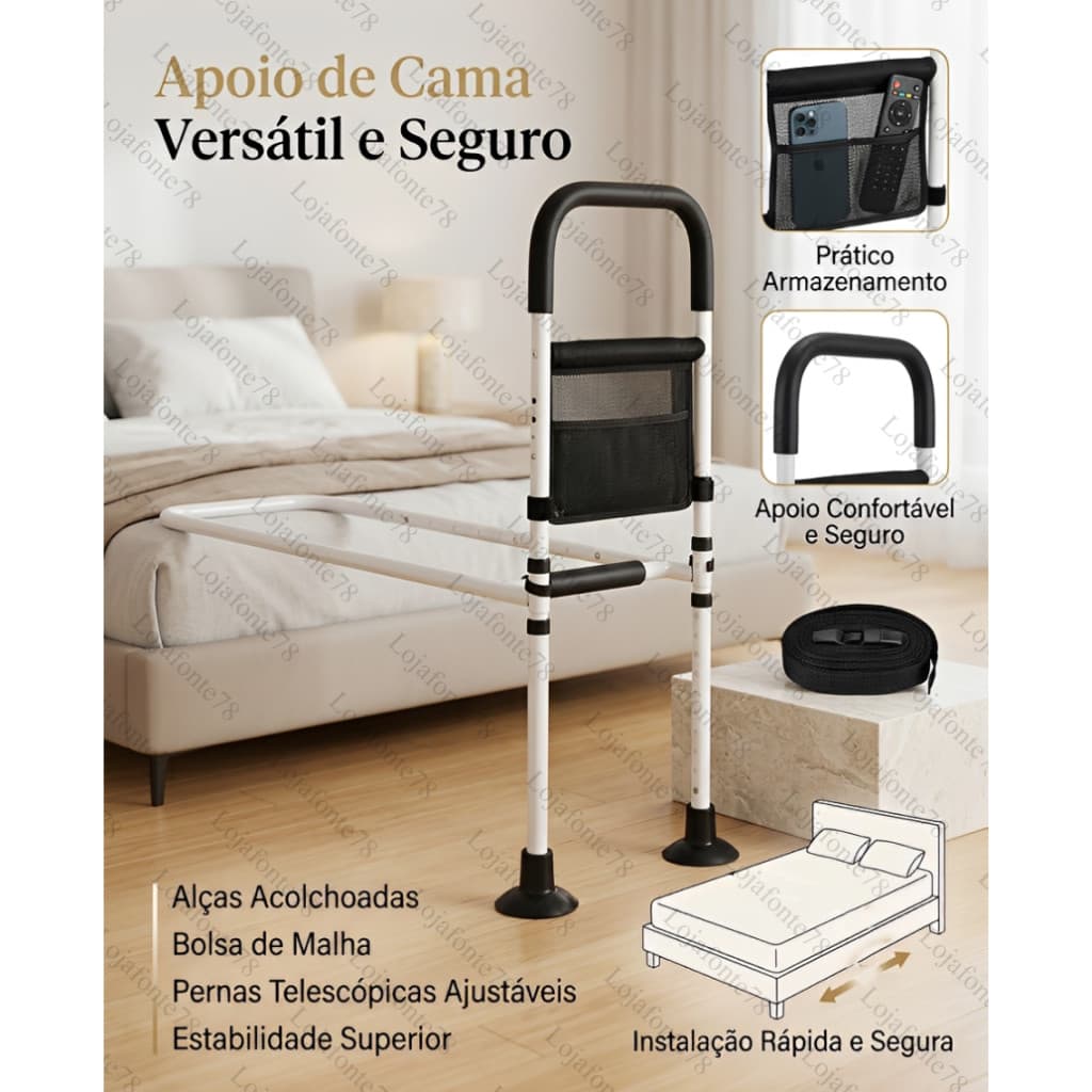 Barra Apoio Cama Rebatível Idosos Segurança Antiderrapante Suporte Ajustável Levantar Cama