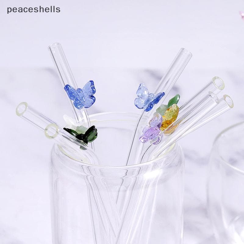 Conjunto De Canudos De Vidro Borboleta , Ferramentas De Bar Reutilizáveis Para Smoothies , Cotails , Chá , Café , Sucule