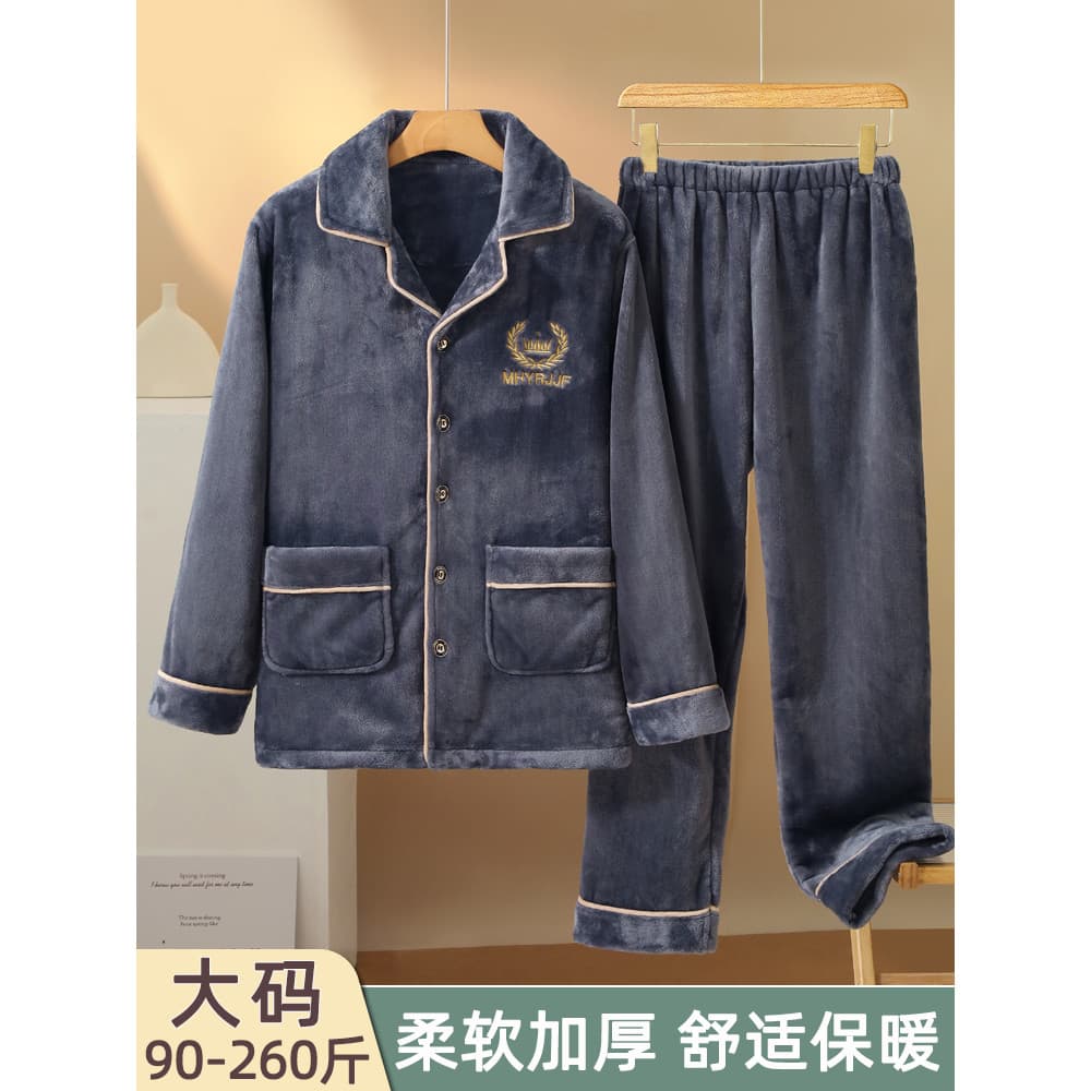 Pijamas masculinos inverno Coral velo Plus Size outono inverno engrossado velo quente flanela Homewear terno