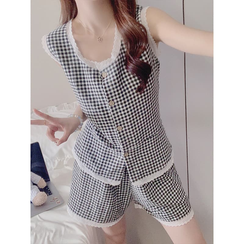 Pijamas com almofada no peito feminino verão nuvem algodão colete sem mangas 2025 novo estilo feminino bonito volta Home