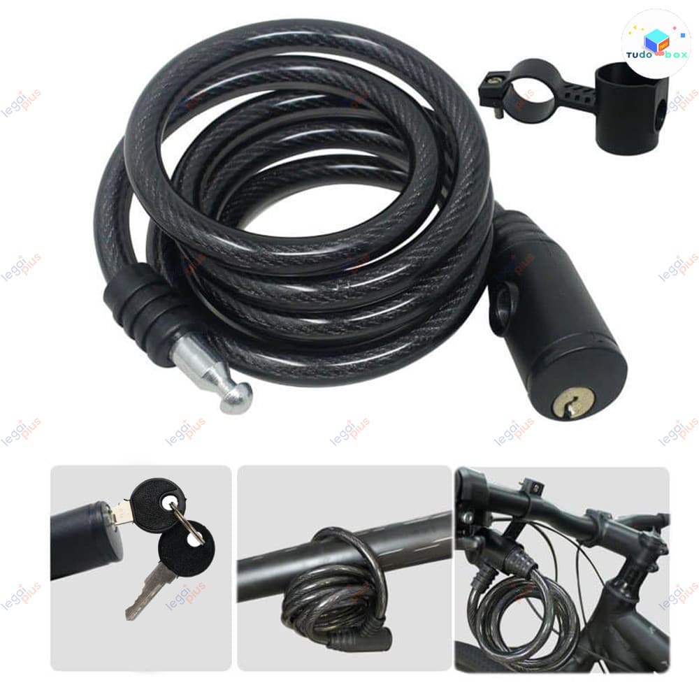 Cabo Trava Antifurto Aço 7,5mm x 65cm Cadeado Segurança Moto Bicicleta Portão Com 2 Chaves